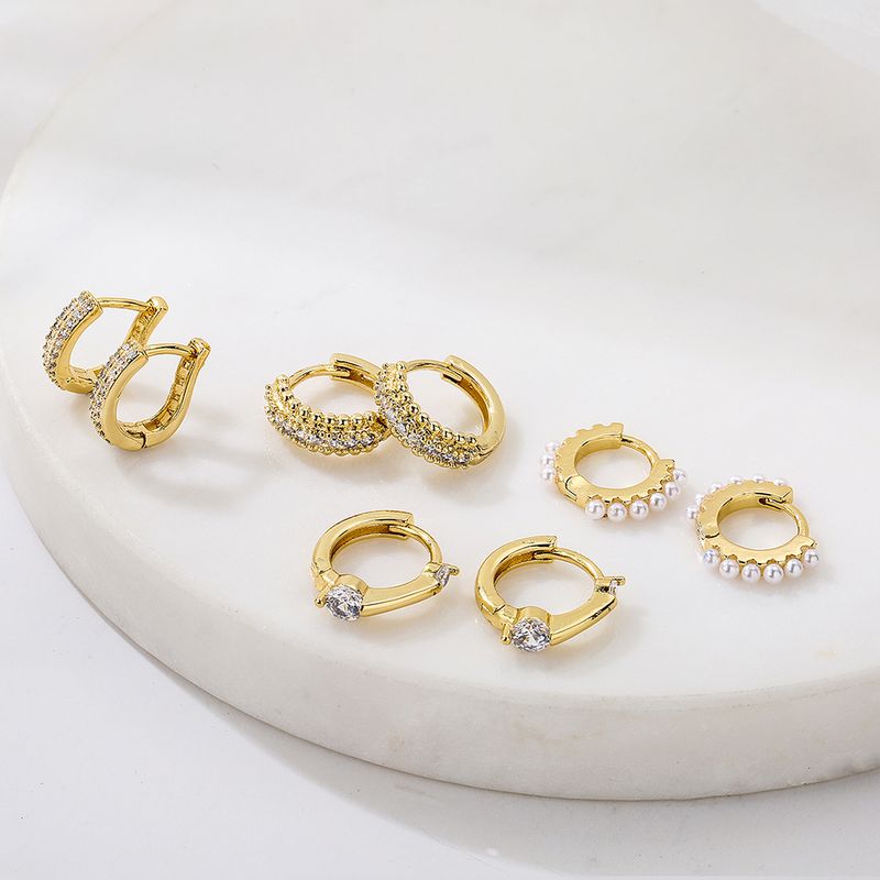 Pendientes De Perlas De Circonita De Oro De 18k Chapado En Cobre De Estilo Simple
