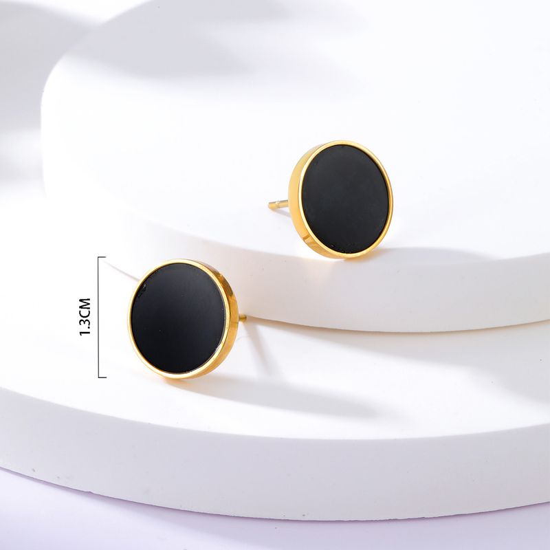 Fashion Black Round Steel Electroplated 18k Golden Ear Studs Earrings