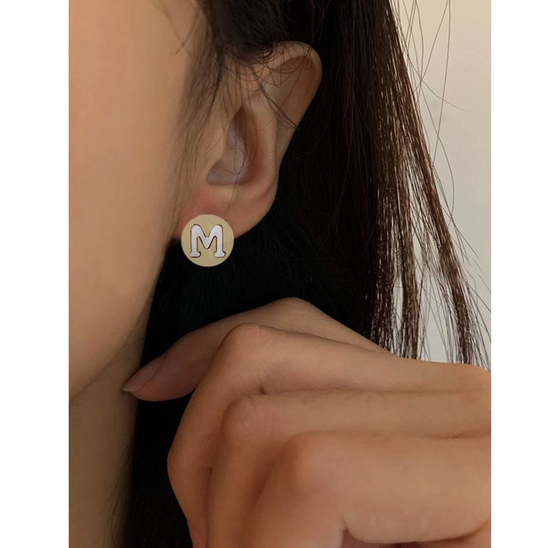 New Fashion Geometric Round Letter M Female Alloy Ear Stud Earrings
