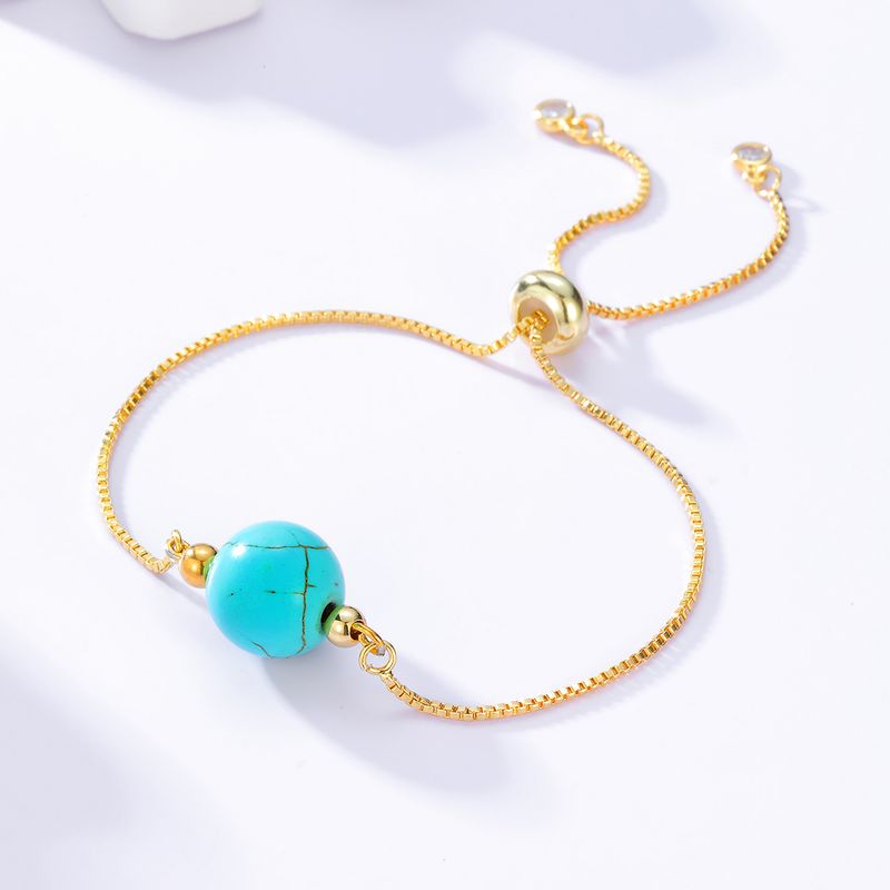 Nouveau Mode Simple En Acier Électrolytique 18k Or Turquoise Perlée Réglable Bracelet