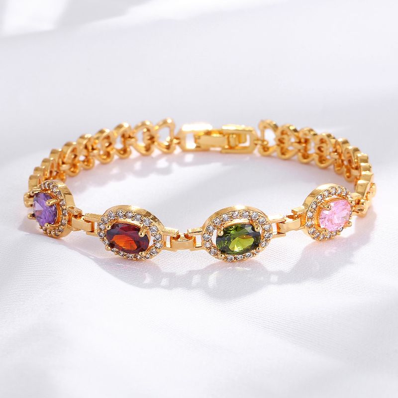 Fashion Creative Simple Electroplated 18k Gold Colorful Zircon Copper Bracelet