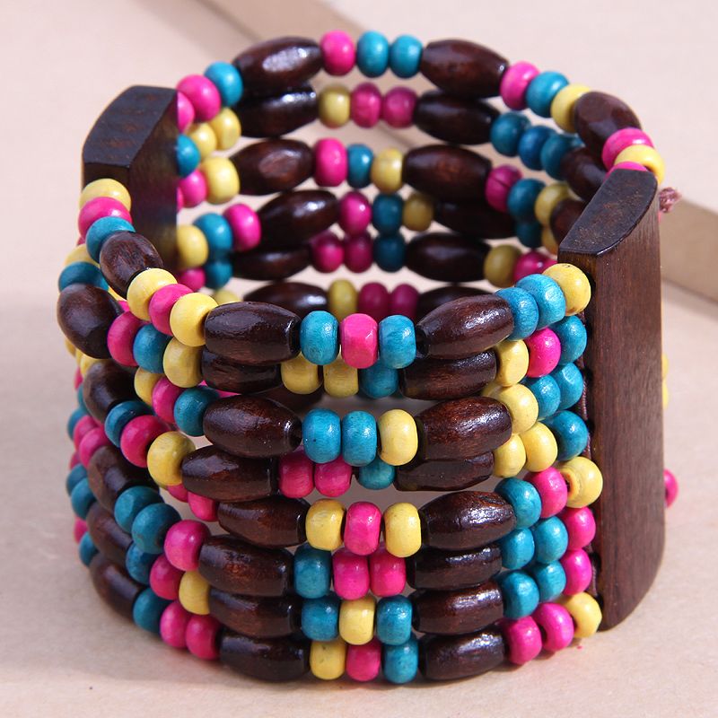 Bohemian Style Colorful Beads Wooden Simple Wide Bracelet