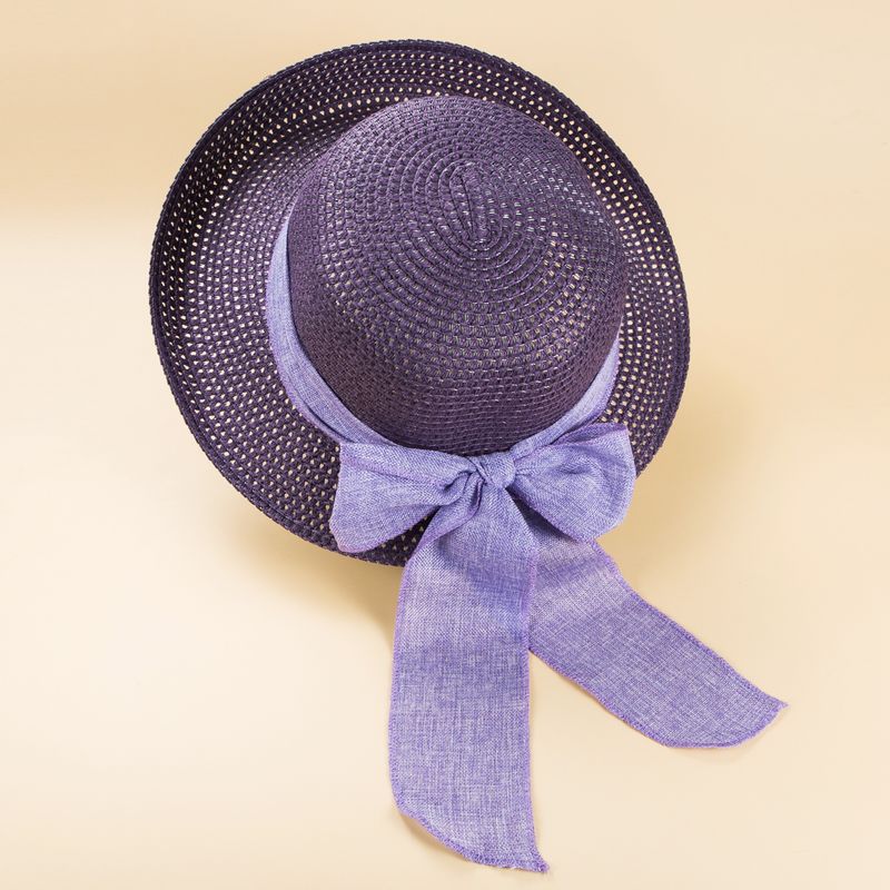2022 New Bow Decoration Straw Woven Sun Protection Hat Female