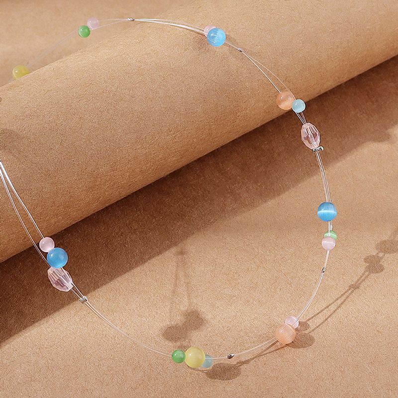 Moda Creativa Geometrica Opal Multicolor Perla Collar De Resina