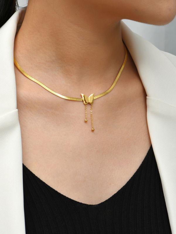Acero Inoxidable 201 Chapados en oro de 18k Elegante Glamour Básico Enchapado Mariposa Collar