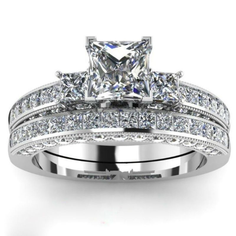 Fashion Ornament Crystal Zircon Inlaid Ring Two-piece Set