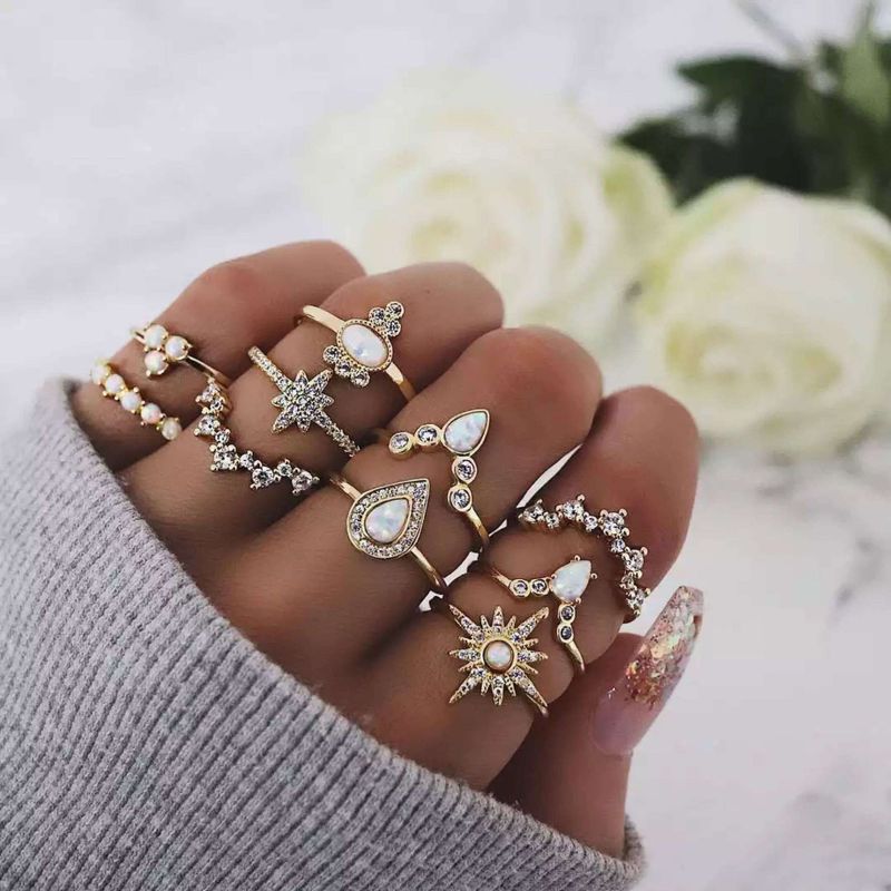 New Fashion Star Water Drop Diamond Alloy Ring 10-piece Set