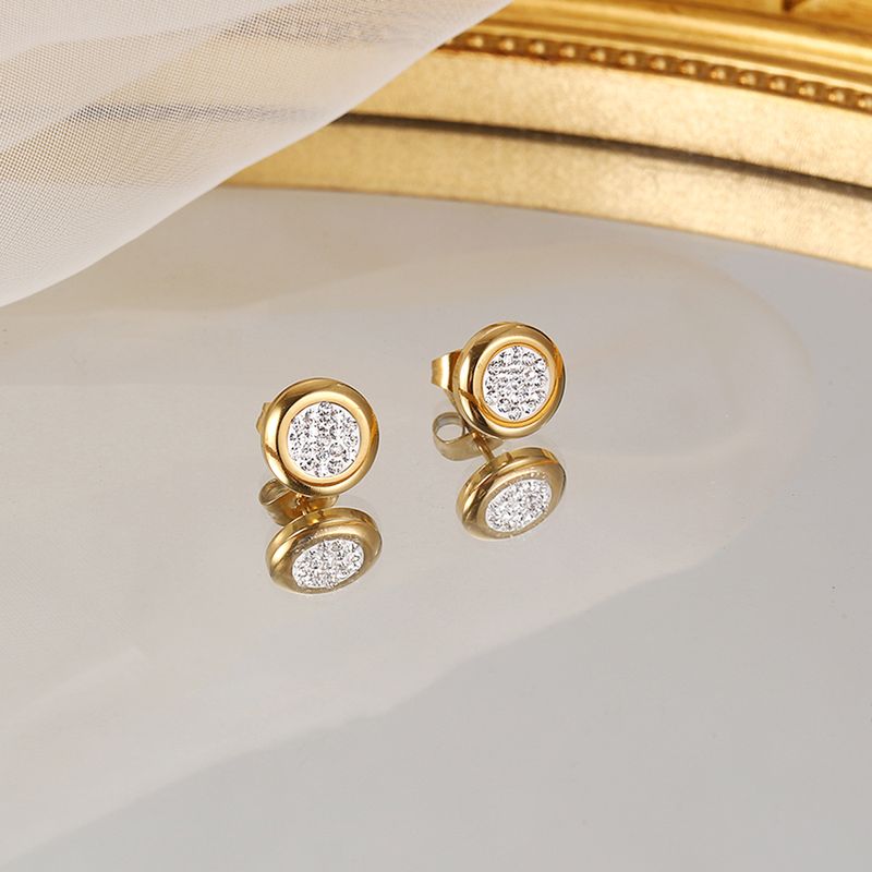 As Picture Fashion Geometric 304 Stainless Steel Rhinestones 14K Gold Plated Earrings