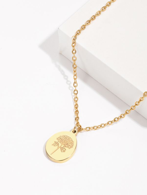 Mode Edelstahl 18k Gold Überzug Blume Drucken Anhänger Halskette