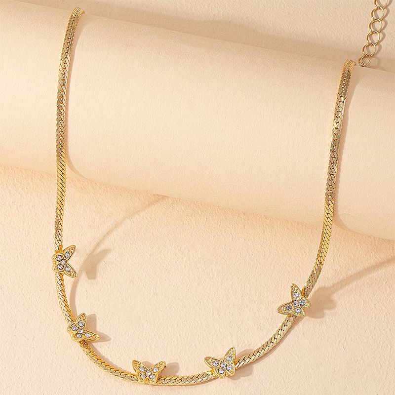 Japanese And Korean Series Internet Celebrity Diamond Butterfly Necklace Female Sweet Cool Style Micro Diamond Simple Design Clavicle Chain