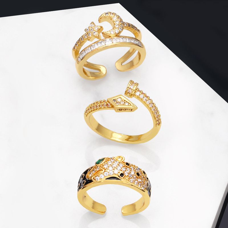 Mode Kreative Zirkon Intarsien Nagel Mond Leopard Ring Großhandel