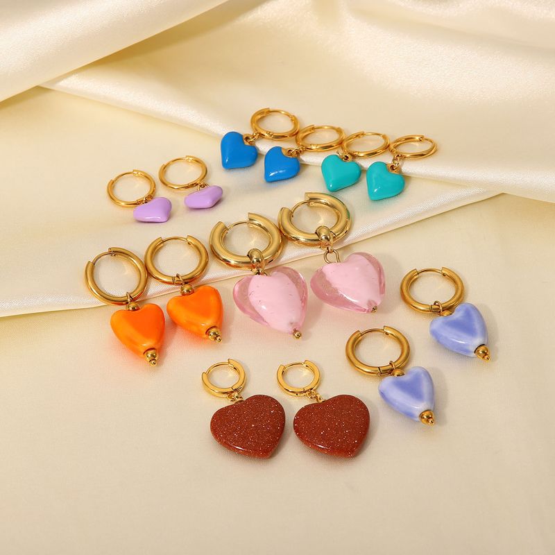 New Style 14k Gold Plated Stainless Steel Color Heart-shaped Pendant Earrings