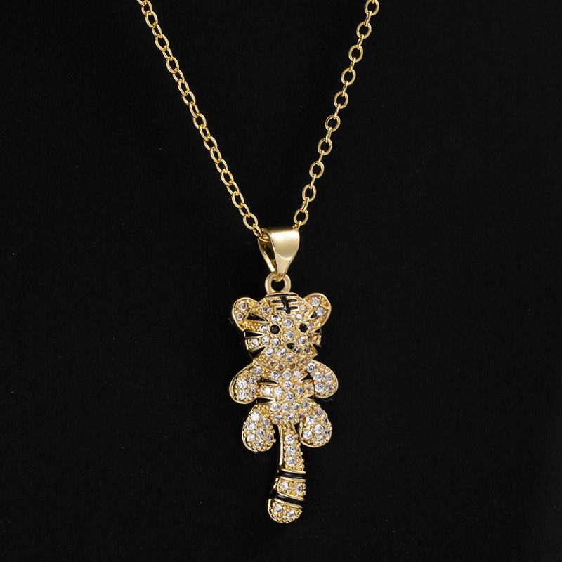 Fashion Copper Plated Real Gold Micro Inlaid Zircon Ornament Little Tiger Pendant Necklace