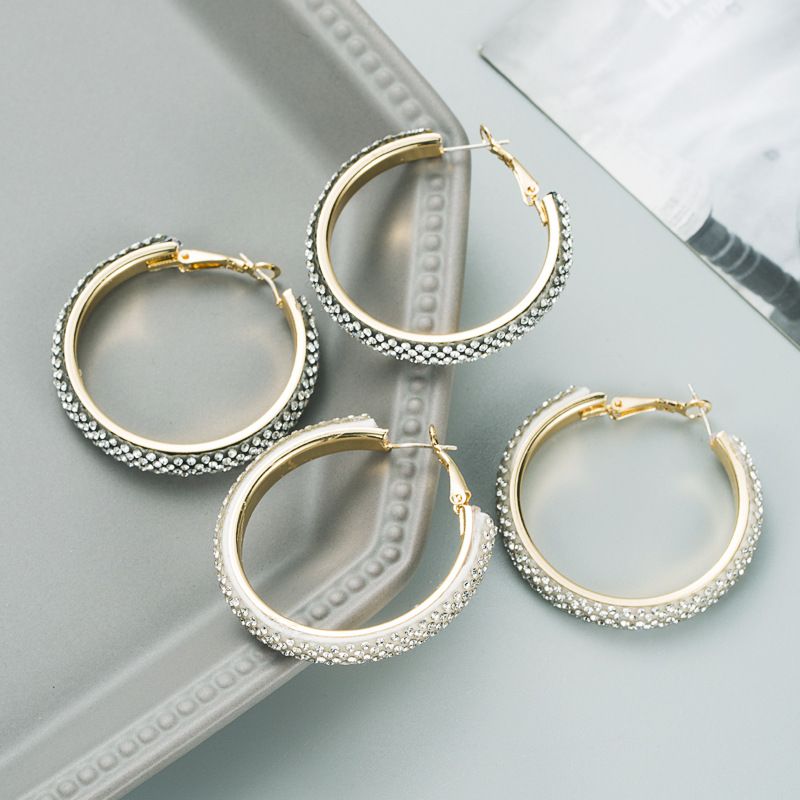 Fashion C Shape Diamond Metal Artificial Rhinestones Earrings