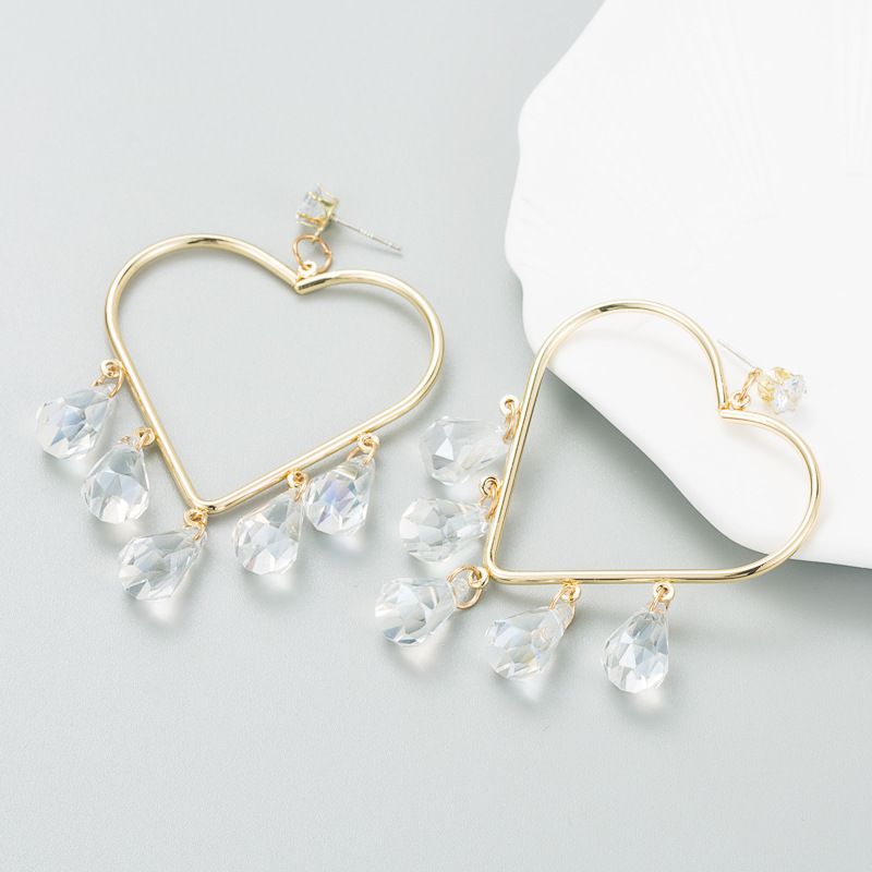 Fashion Heart-shaped Alloy Tassel Transparent Pendant Earrings Women