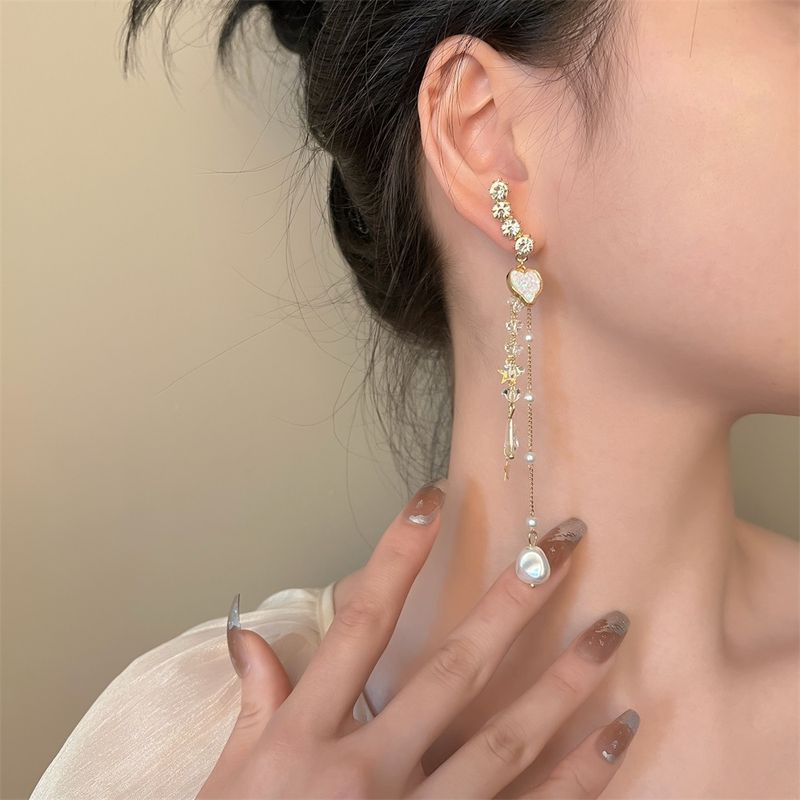 Mode Legierung Liebes Typ Perlen Blumen Ohrringe Künstliche Strass Steine Drop Ohrringe