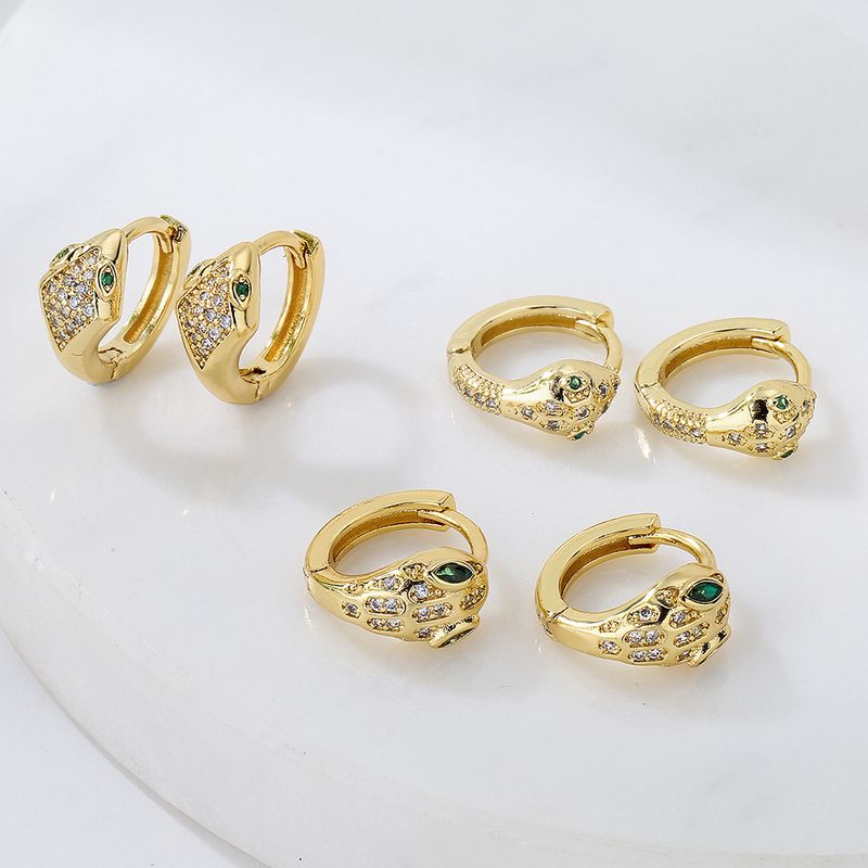 Fashion New Copper Plating 18k Gold Inlaid Zircon Snake-shaped Small Earrings