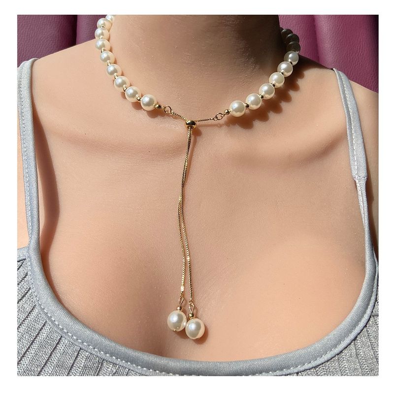 Mode Simple Pull Pearl-sur Petit Perles Pendentif Femme Collier