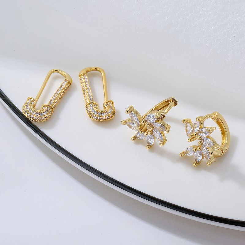 Mode Kupfer Galvani Siertes Echtgold Mikro Intarsien Zirkon Geometrische Ohrringe