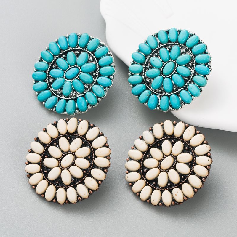 Fashion Turquoise Blue White Beads Alloy Stud Earrings