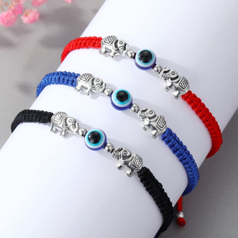 Mode New Creative Argent Éléphant Bracelet Yeux Perles Rondes Tissé Réglable Bracelet