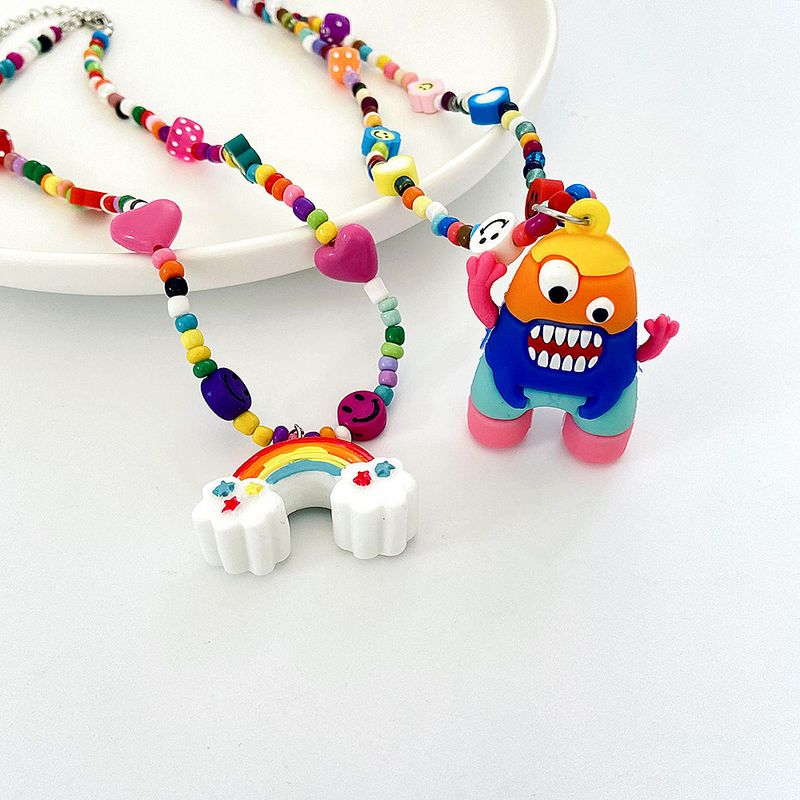 Cute Plastic Resin Cartoon Character Rainbow Pattern Necklace Beads