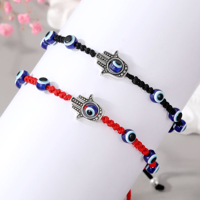 New Vintage Style Palm Blue Eyes Pendant Round Beads Adjustable Bracelet