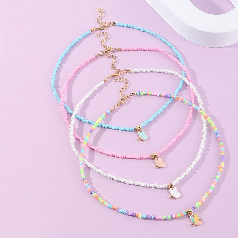 New Bohemian Style Colorful Bead Butterfly Pendant Children's Necklace Set