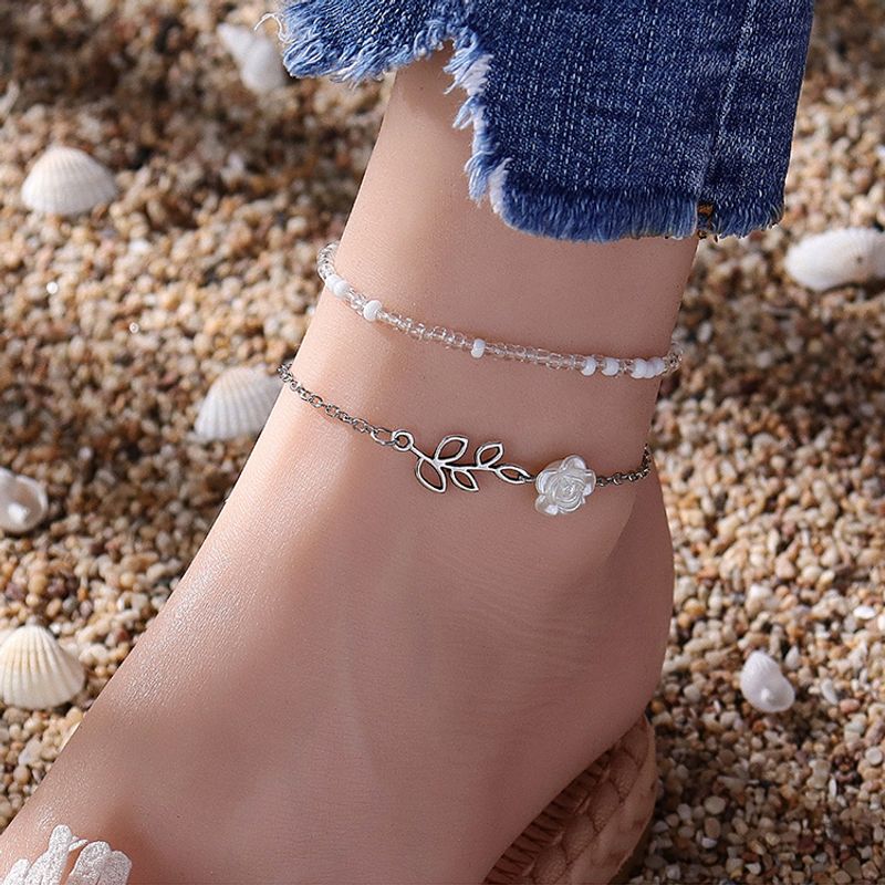 Fashion Flower Bead Alloy Anklet 2 Pieces