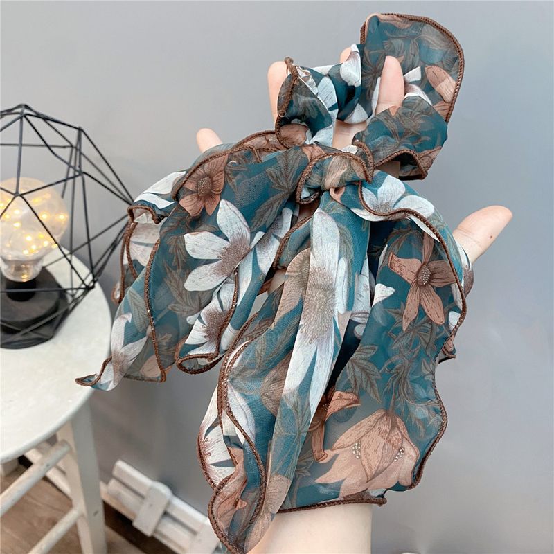 Fashion Retro Floral Long Streamer Multi-layer Big Bow Hair Tie