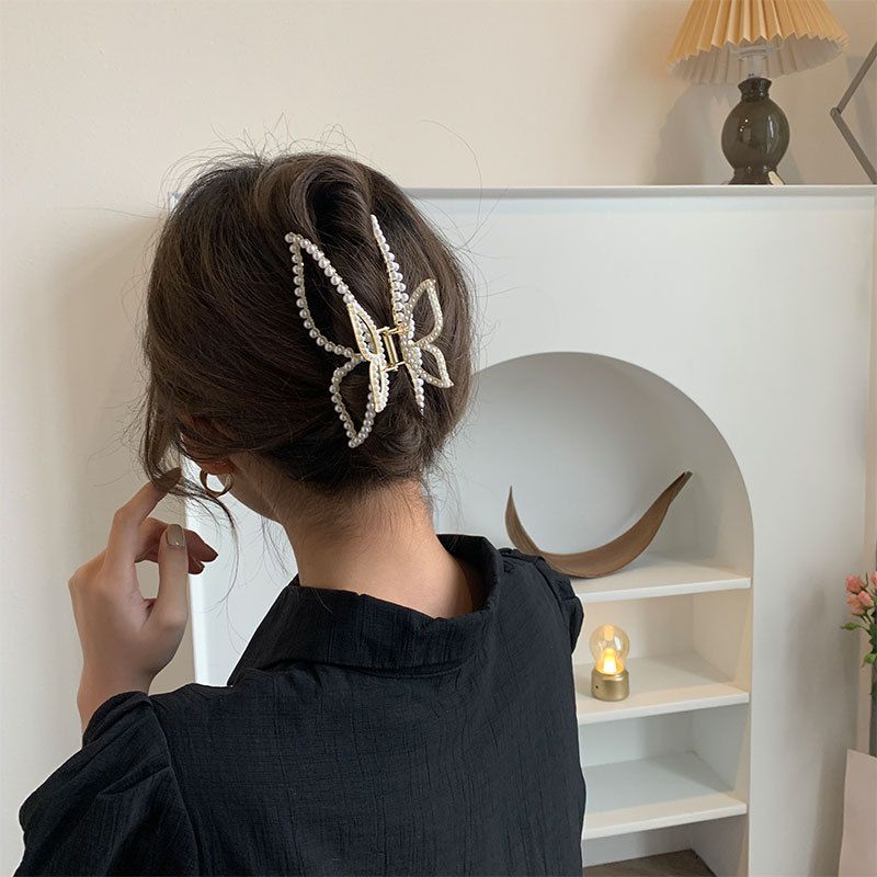 Fashion New Large Bow Inlay Pearl Grip Women's Hair Clip Hair Accessories