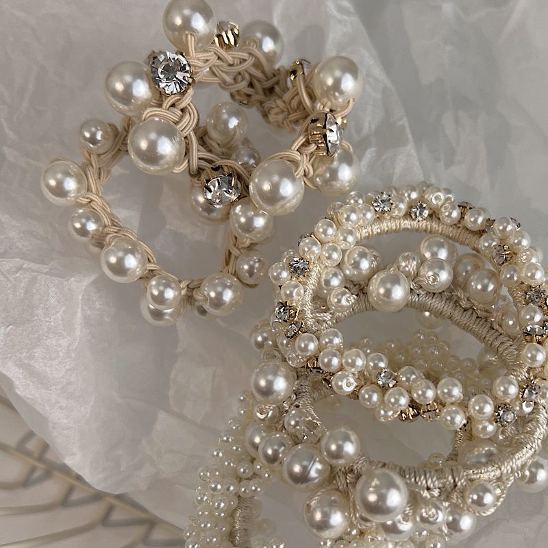 Mode Einfache Gummi Nachahmung Perle Intarsien Strass Haar Krawatte
