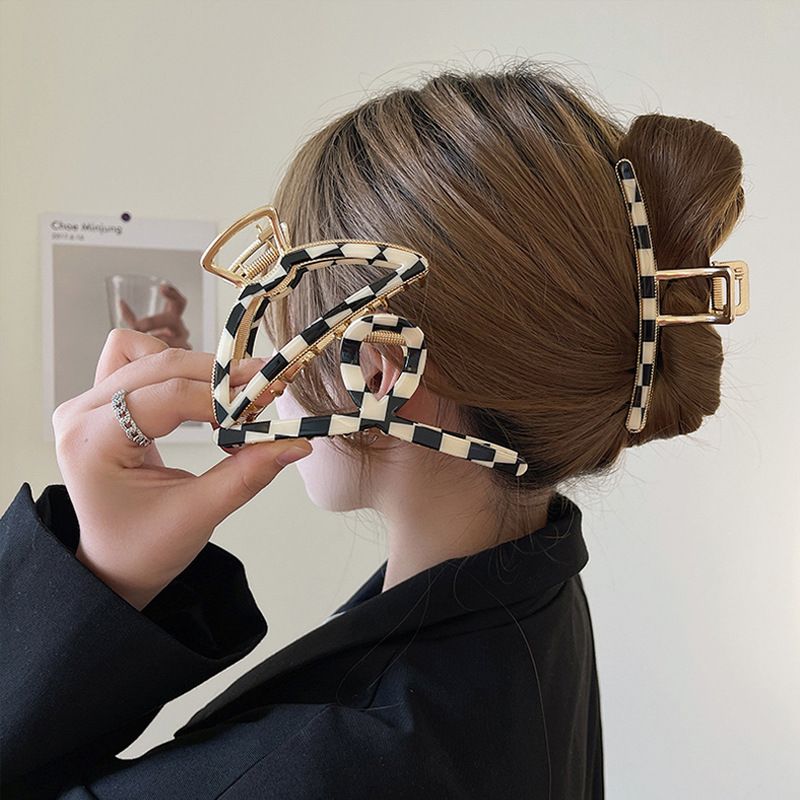 Fashion Geometric Barrettes Cellulose Acetate Metal Cross Plaid Hair Claw Headdress