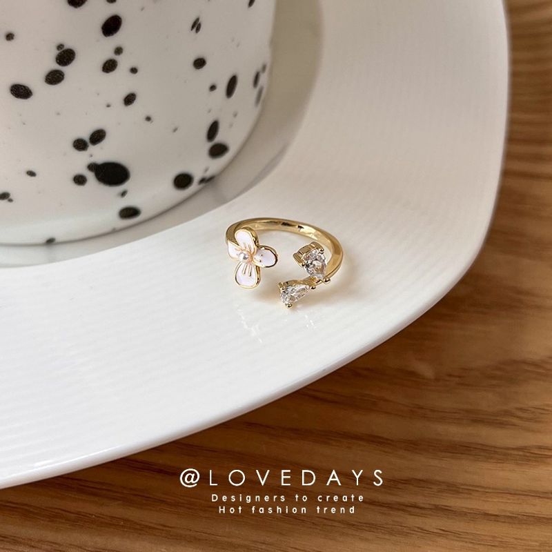 Flowers Ring Delicate Pearl Zircon Opening Index Finger Ring