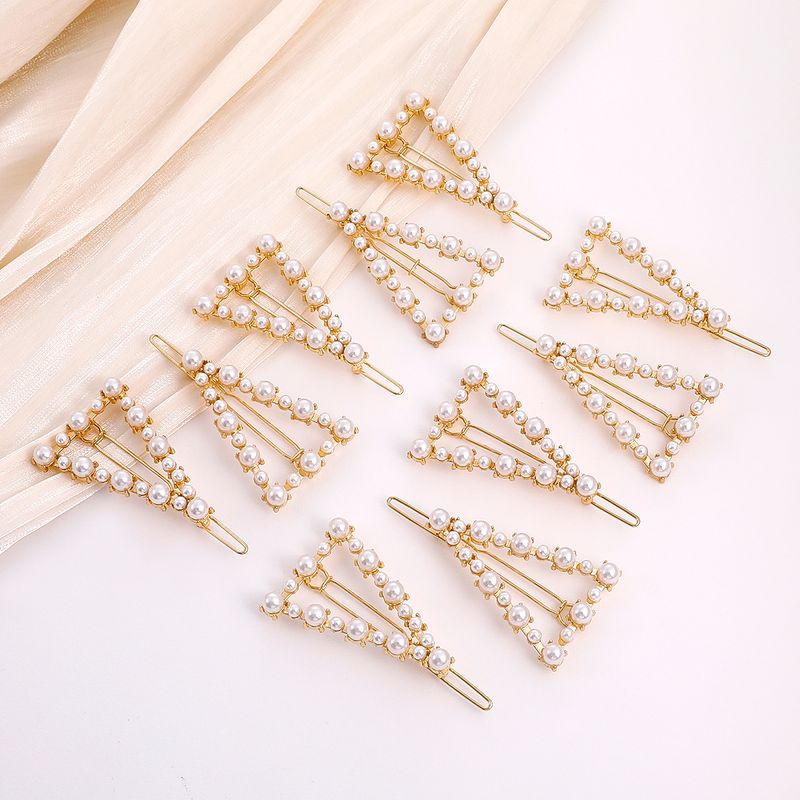 Women's Fashion Sweet Triangle Imitation Pearl Alloy Hair Accessories Inlaid Pearls Artificial Pearls Hair Clip 10 Pieces 1 Set