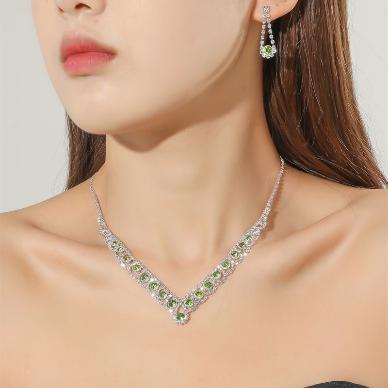 Collier Et Boucles D'oreilles Ensemble Tissé Strass Clavicule Bijoux De Mariée