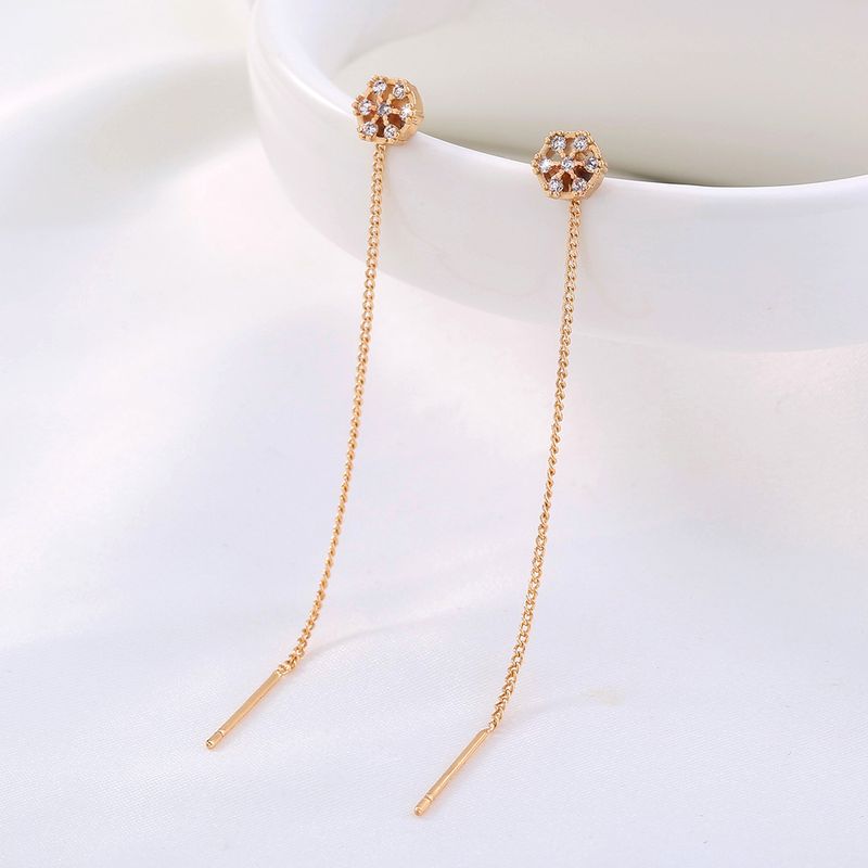 Fashion Creative Flower Inlaid Zircon Long Fringed Copper Earring
