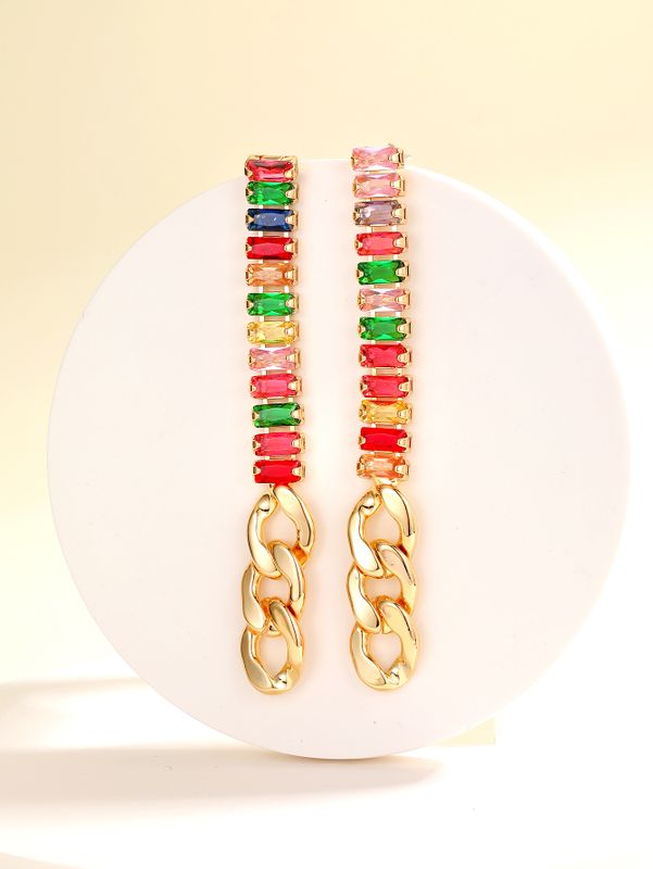 Fashionsimple Copper Plating 18k Gold Color Zircon Metal Chain Tassel Earrings