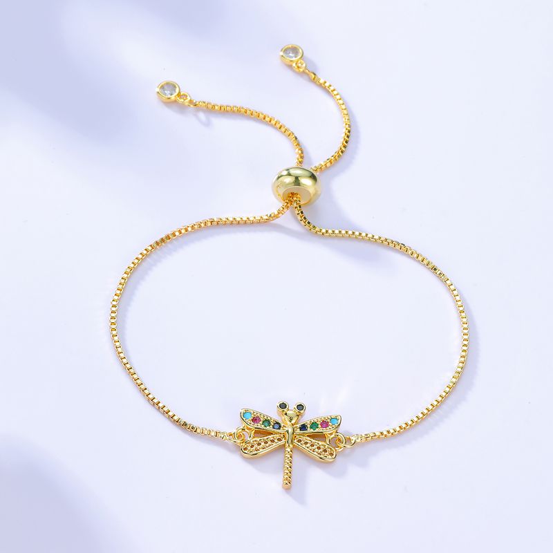 Fashion Simple Dragonfly Inlaid Zircon Plated Gold Copper Bracelet