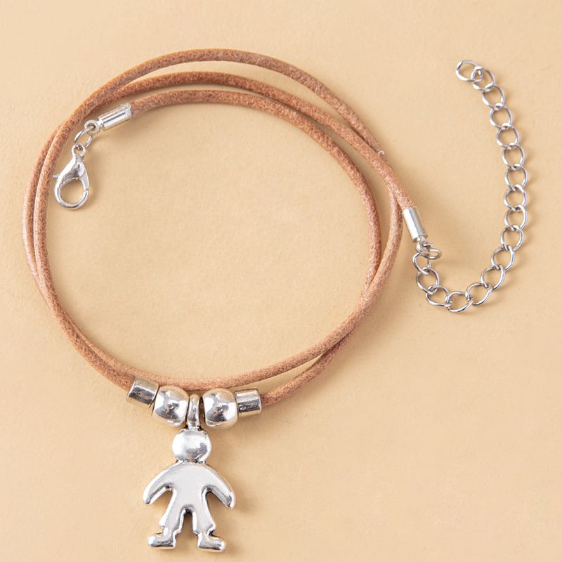 Fashion Cute Boy Girl Shaped Leather String Alloy Necklace