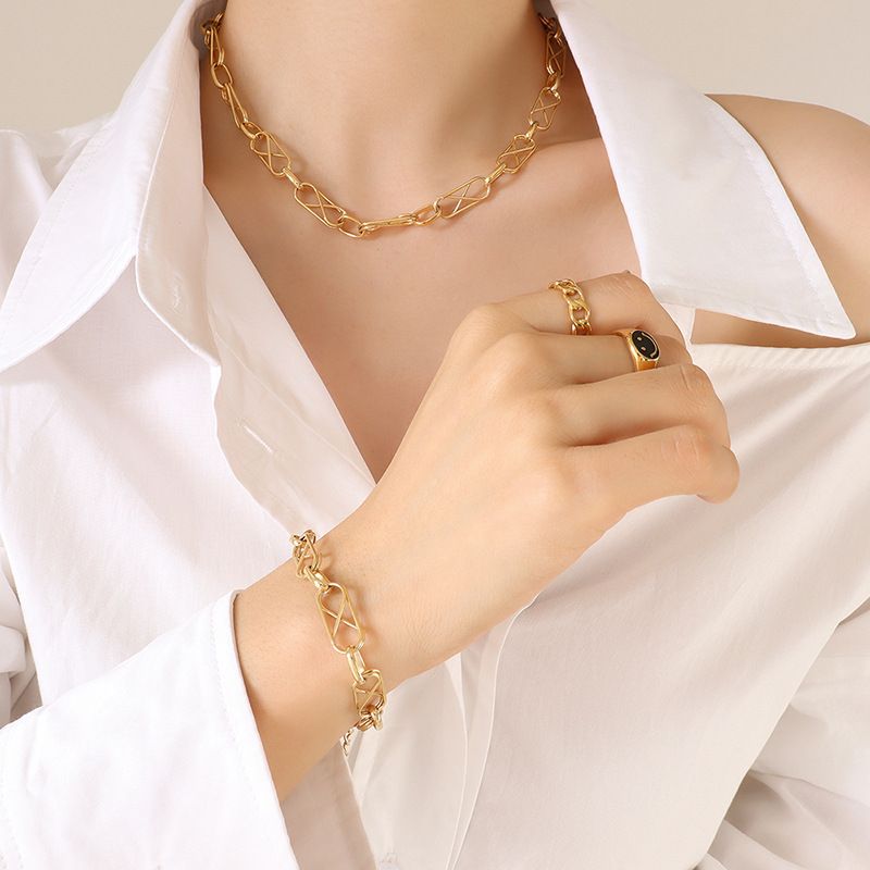 Fashion Cross Titanium Steel Geometric Necklace Bracelet Jewelry Set