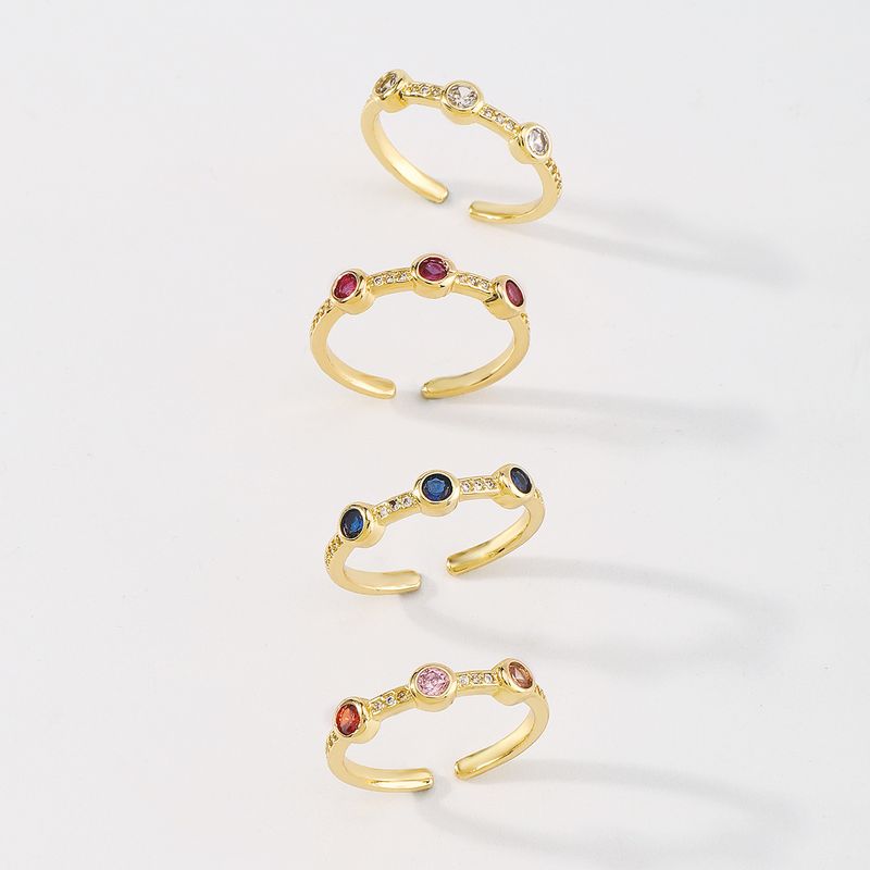 Fashion Geometric  Female Small Brass Zircon Micro-inlaid Colorful Crystals Open Copper Ring