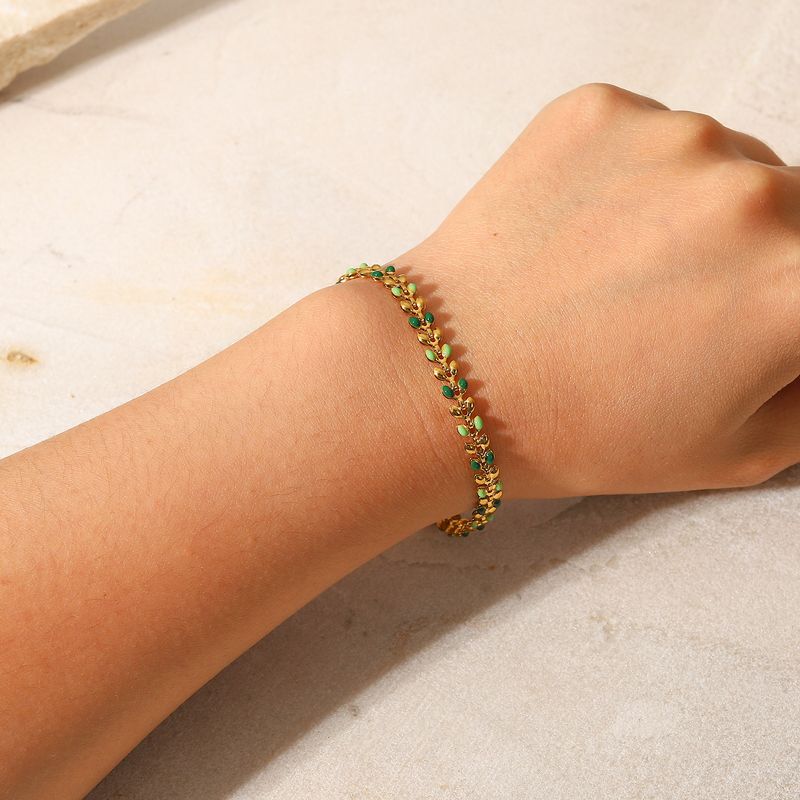 Pulsera De Acero Inoxidable De Hoja De Olivo De Oro Verde De 18 Quilates Nueva Moda Para Mujer