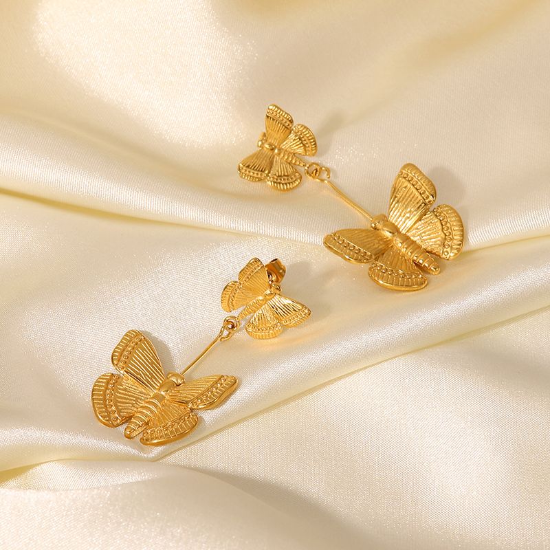 Fashion Butterfly Pendant Women's 18k Gold Stainless Steel  Earrings