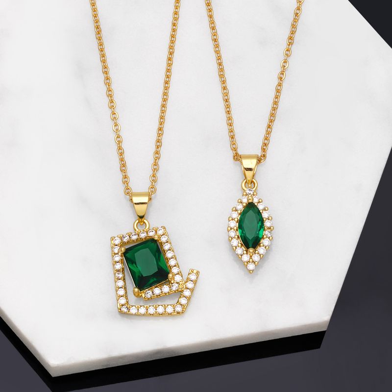 Fashion Emerald Crystal Zircon Geometric Pendant Clavicle Chain Copper Necklace