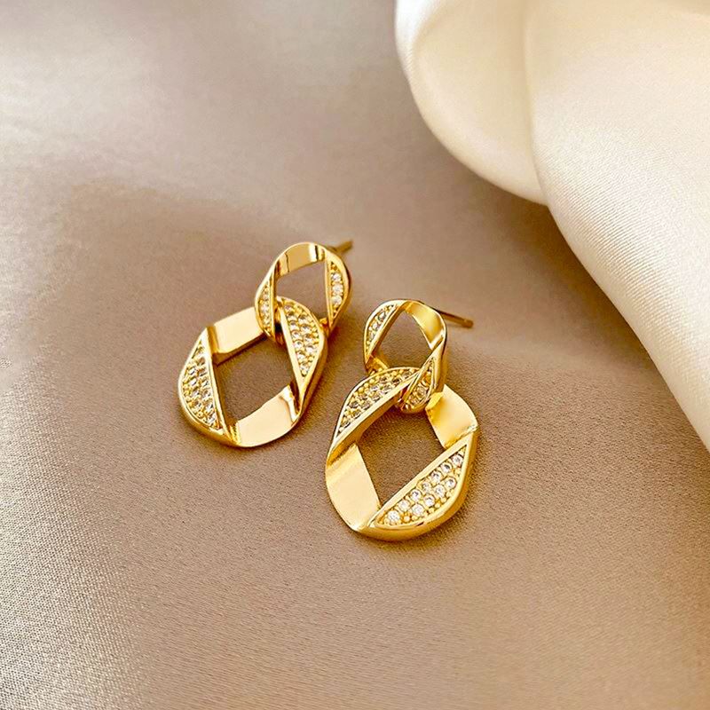 Fashion Geometric Rhombus Copper Inlaid Zircon Pendant Earrings