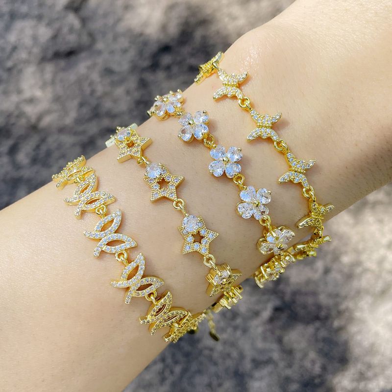 Mode Einfache Zirkon Blume Schmetterling Geometrische Kupfer Armband