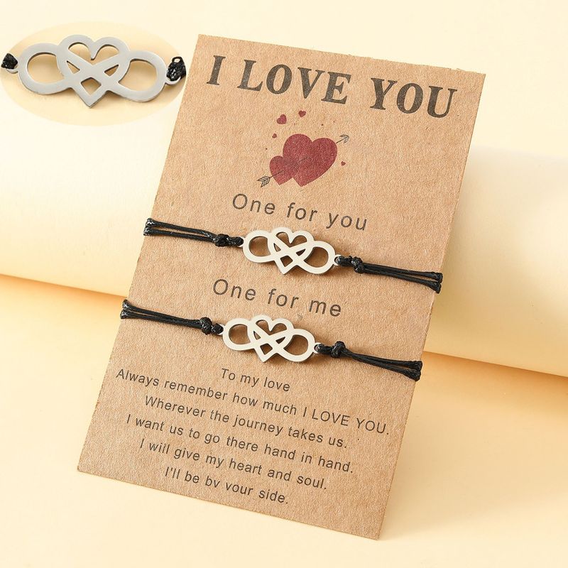 Joyería De Moda De Acero Inoxidable En Forma De Corazón De Ocho Caracteres Pareja Tarjeta Mano Tejido Pulsera