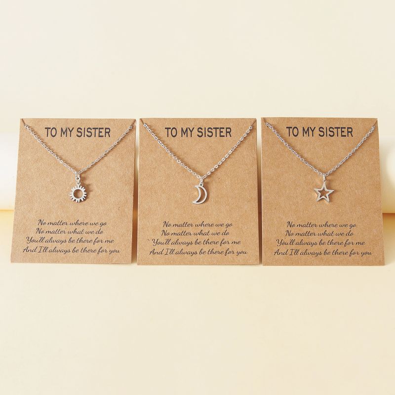 Fashion Stainless Steel Sun Moon Star Shaped Card Clavicle Necklace 3-piece Set