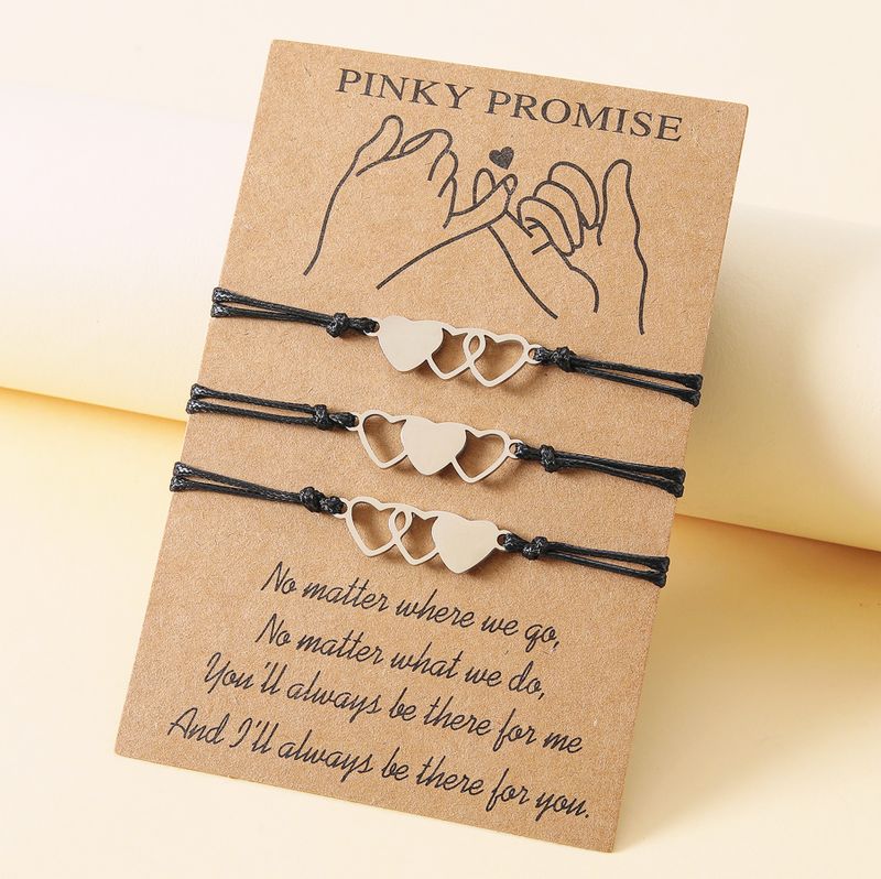 Mode En Acier Inoxydable En Forme De Coeur Rose Promesse Couple Carte Main Tissage Bracelet